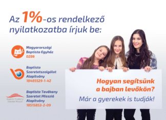 Támogassuk a baptisták társadalmi szolgálatát adónk 1+1 %-val!