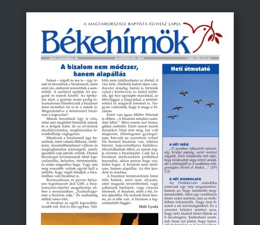 Békehírnök CXIX. évf. 23. sz. – 2025. november 16.
